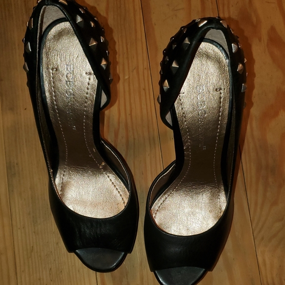 BCBGeneration Black Leather Pumps, 7B, Stud Accents - Picture 2 of 6